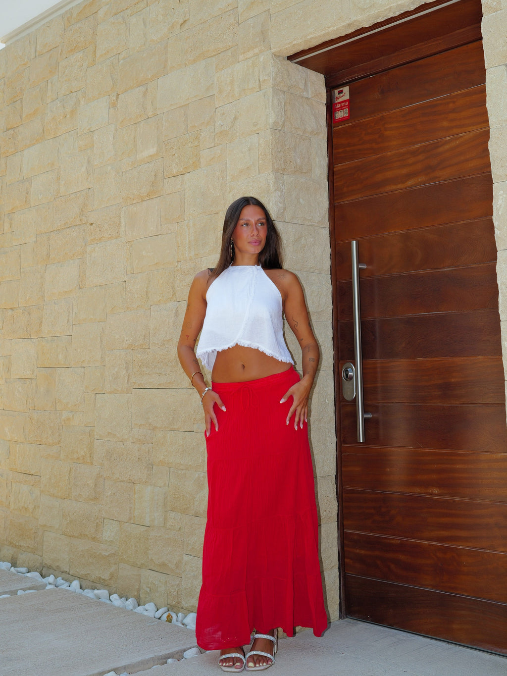 Top halter flecos blanco