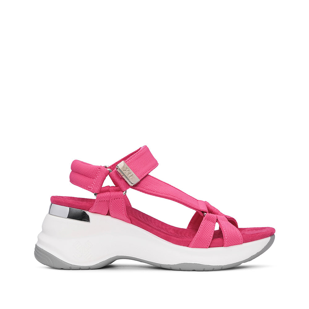 Sandalia de cuña para mujer en piel sintética, color fucsia