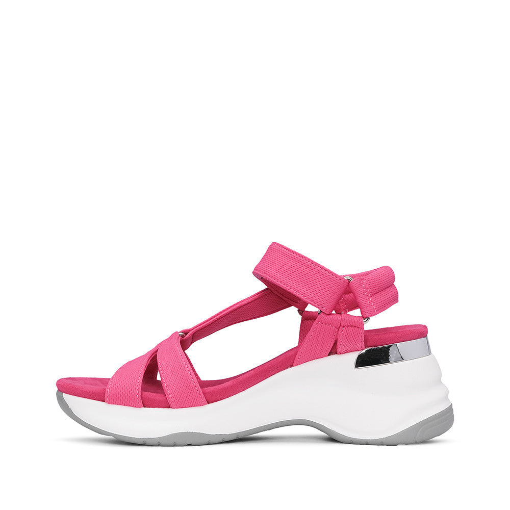 Sandalia de cuña para mujer en piel sintética, color fucsia