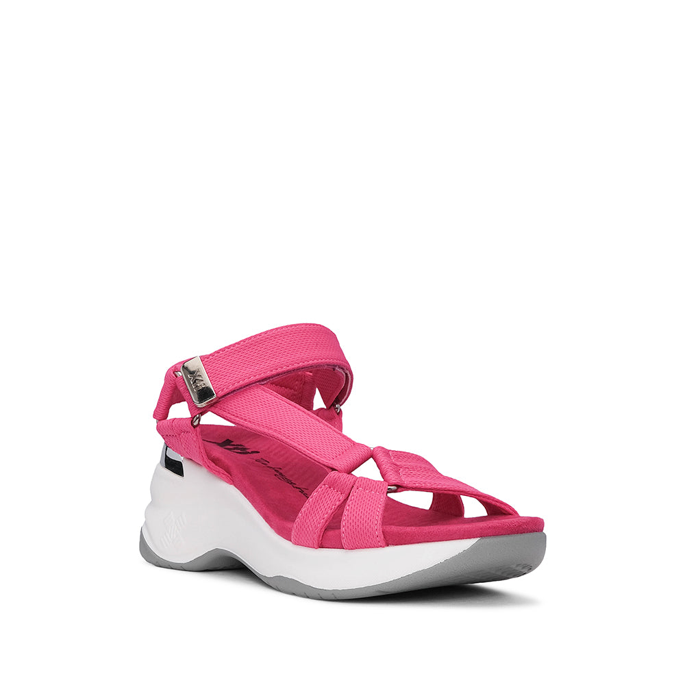 Sandalia de cuña para mujer en piel sintética, color fucsia