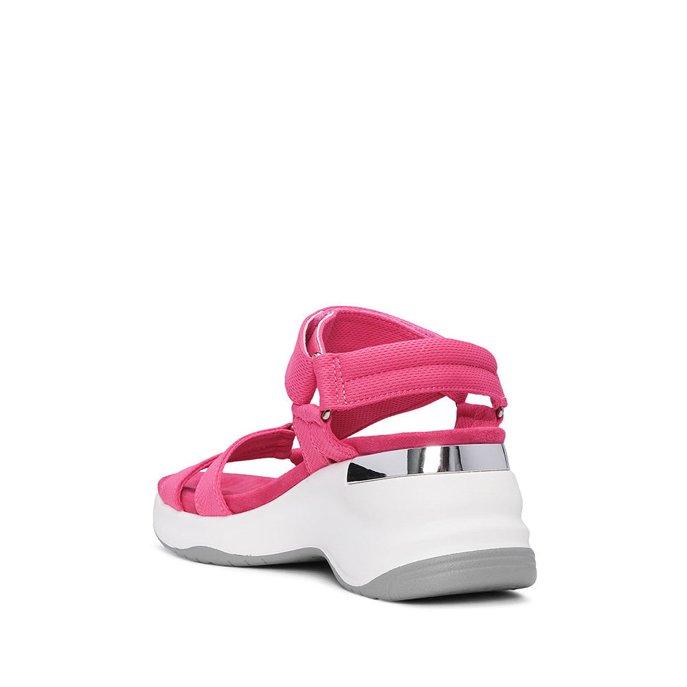 Sandalia de cuña para mujer en piel sintética, color fucsia