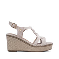 Sandalia de cuña para mujer en piel sintética beige