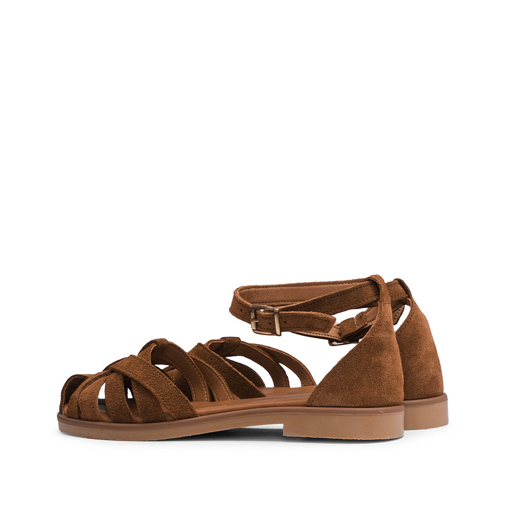 Sandalia Tacón Bajo Mujer Camel Ante