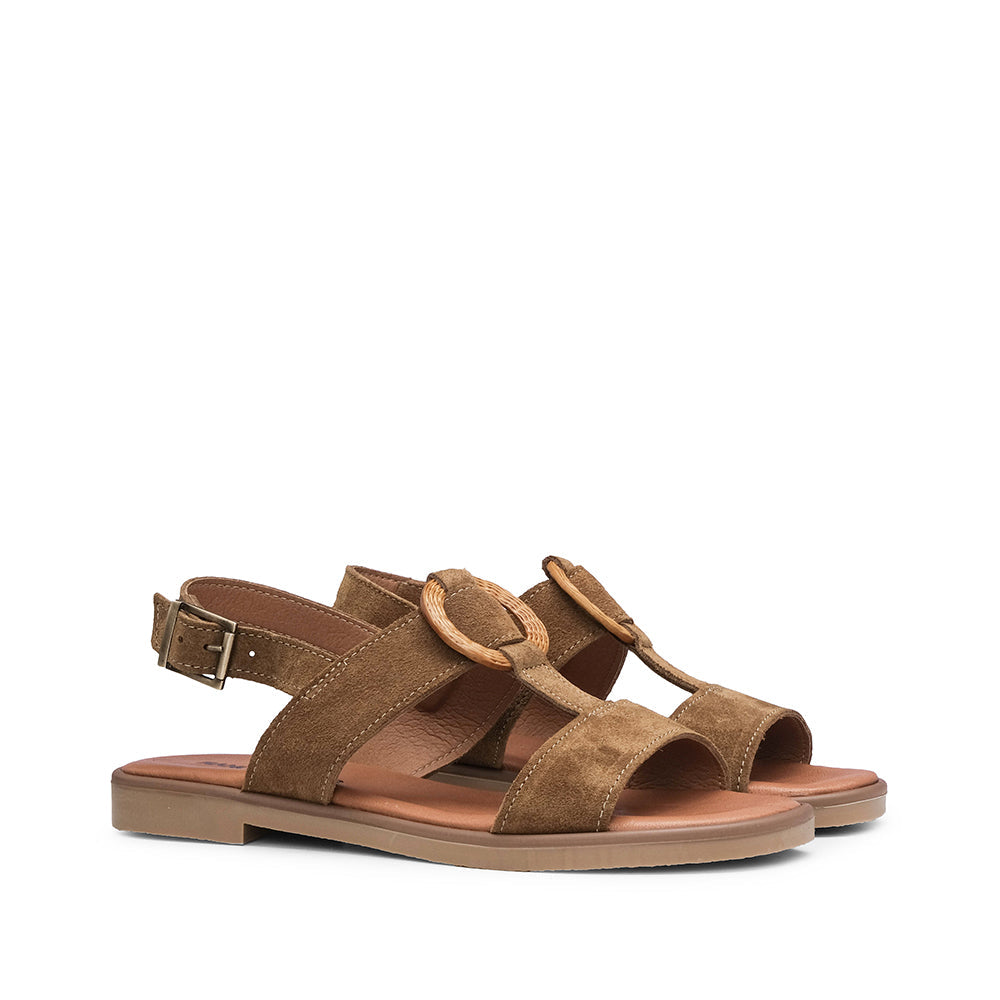 Sandalias de Tacón Bajo Mujer Ante Taupe