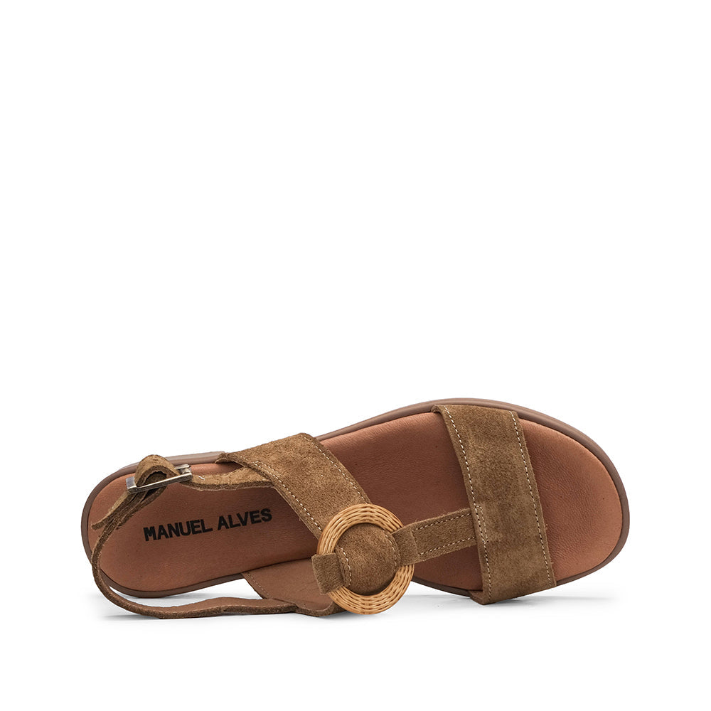 Sandalias de Tacón Bajo Mujer Ante Taupe