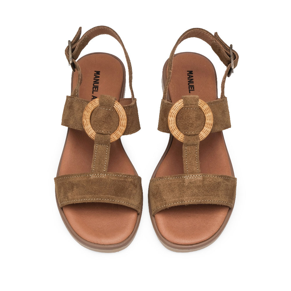 Sandalias de Tacón Bajo Mujer Ante Taupe