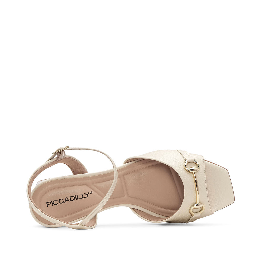 Sandalia de tacón medio para mujer con estampado animal beige