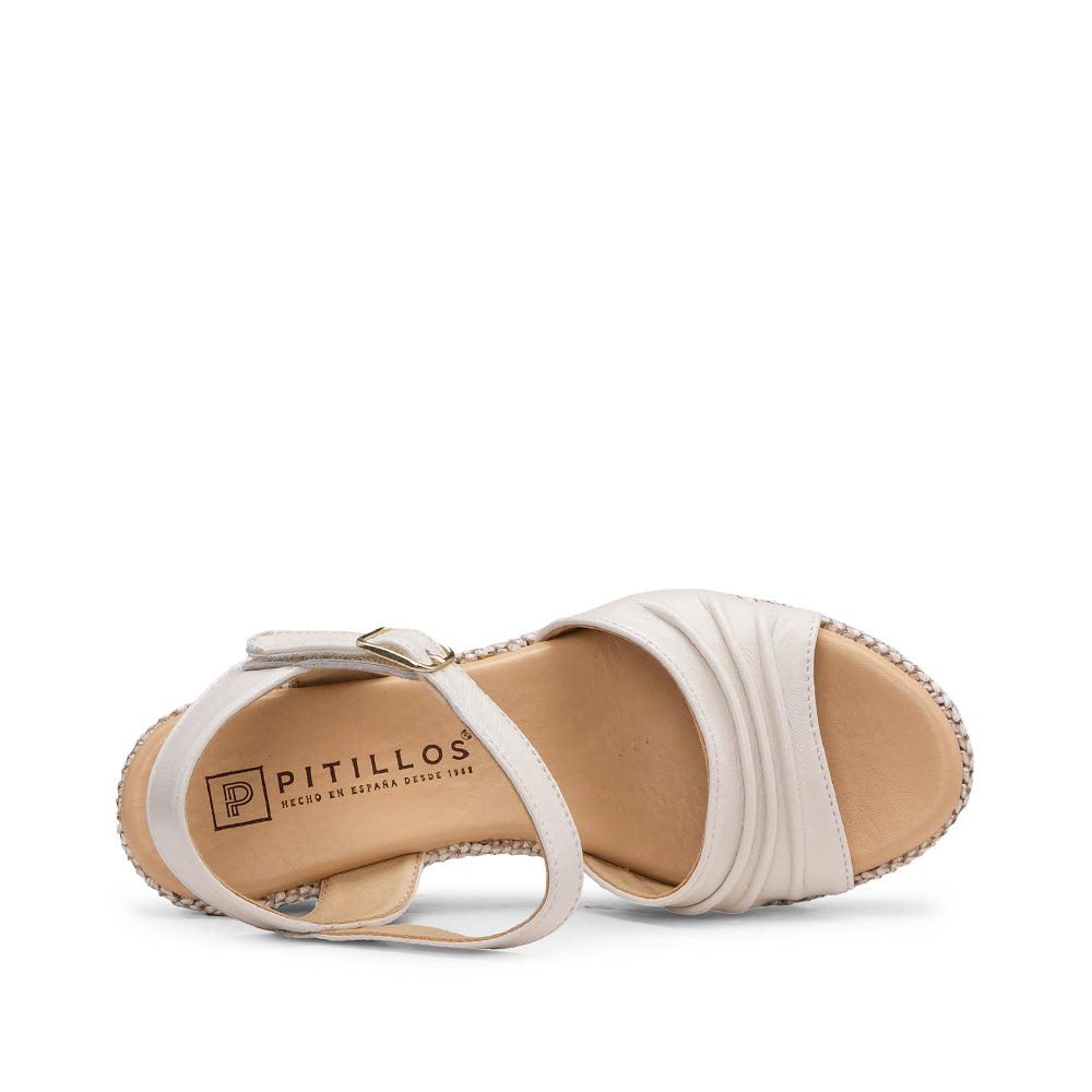 Sandalia Cuña Mujer Piel Crema