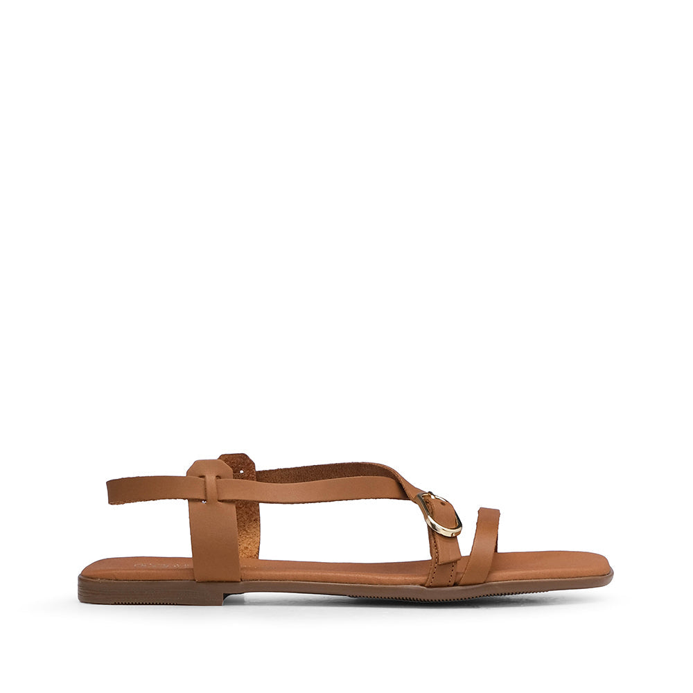 Sandalias de Tacón Bajo Mujer Piel Camel