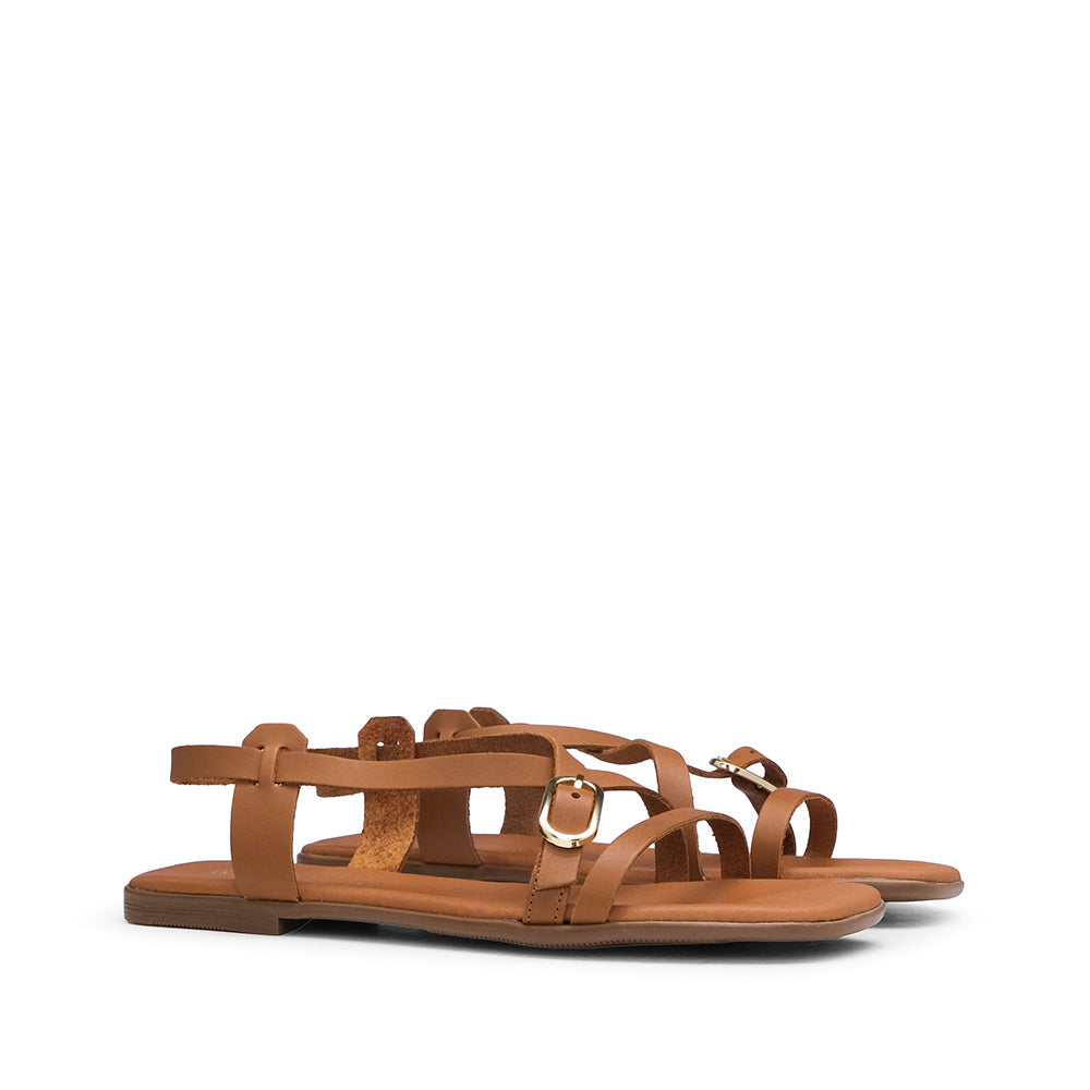 Sandalias de Tacón Bajo Mujer Piel Camel
