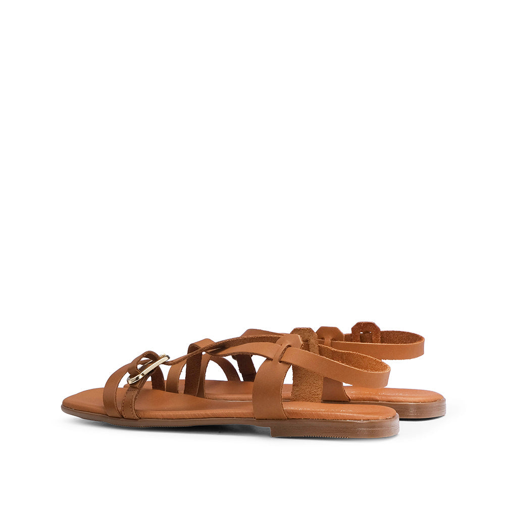 Sandalias de Tacón Bajo Mujer Piel Camel