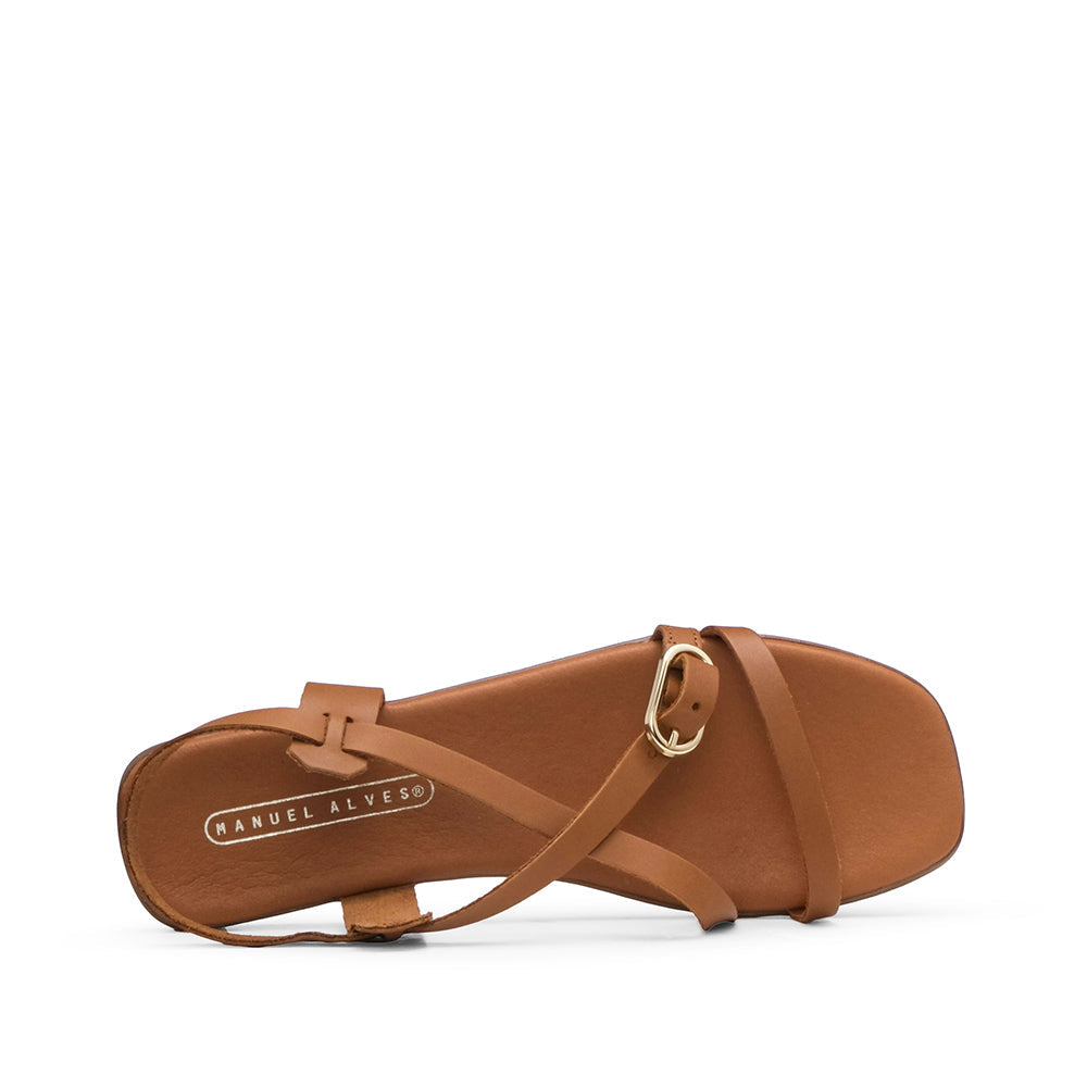 Sandalias de Tacón Bajo Mujer Piel Camel