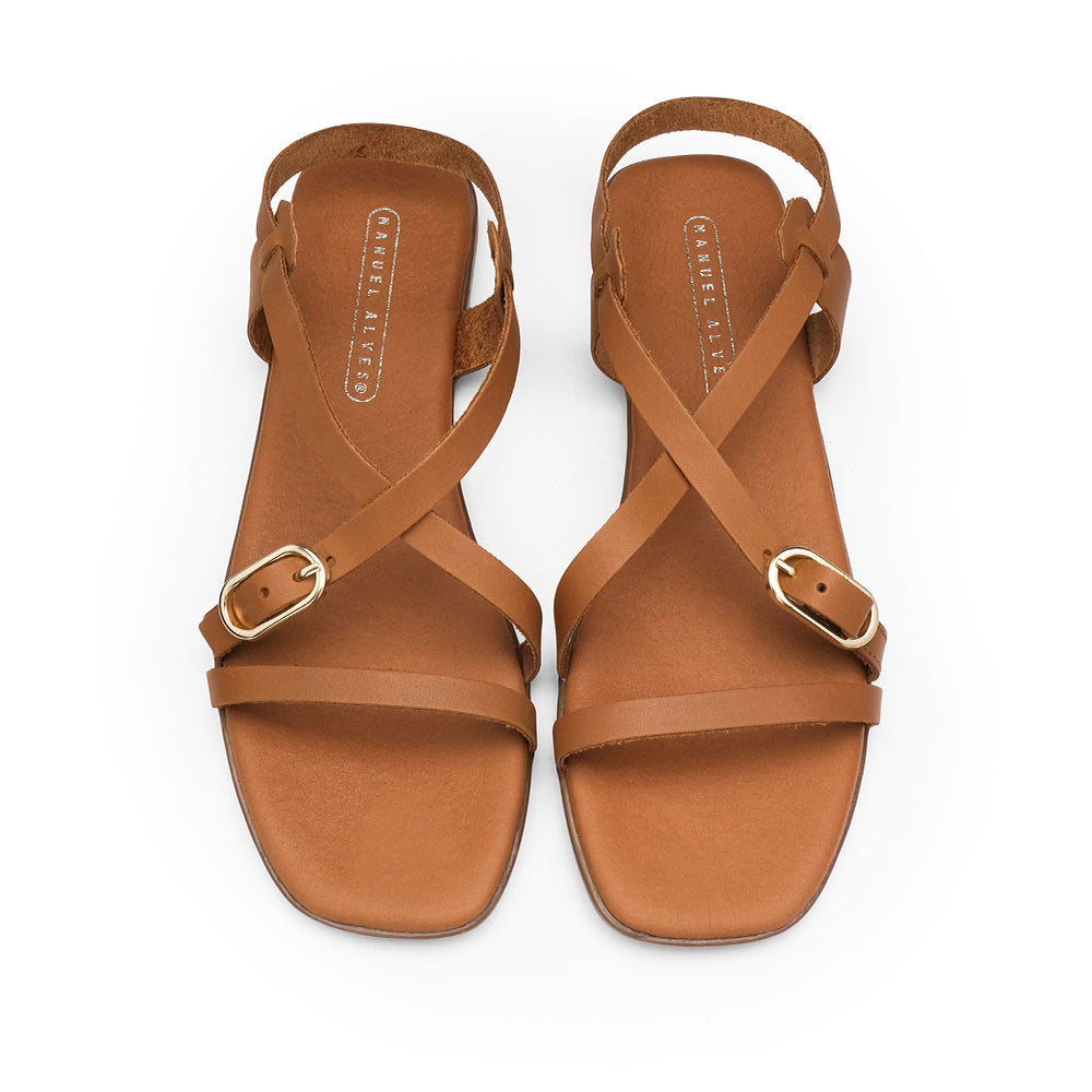 Sandalias de Tacón Bajo Mujer Piel Camel