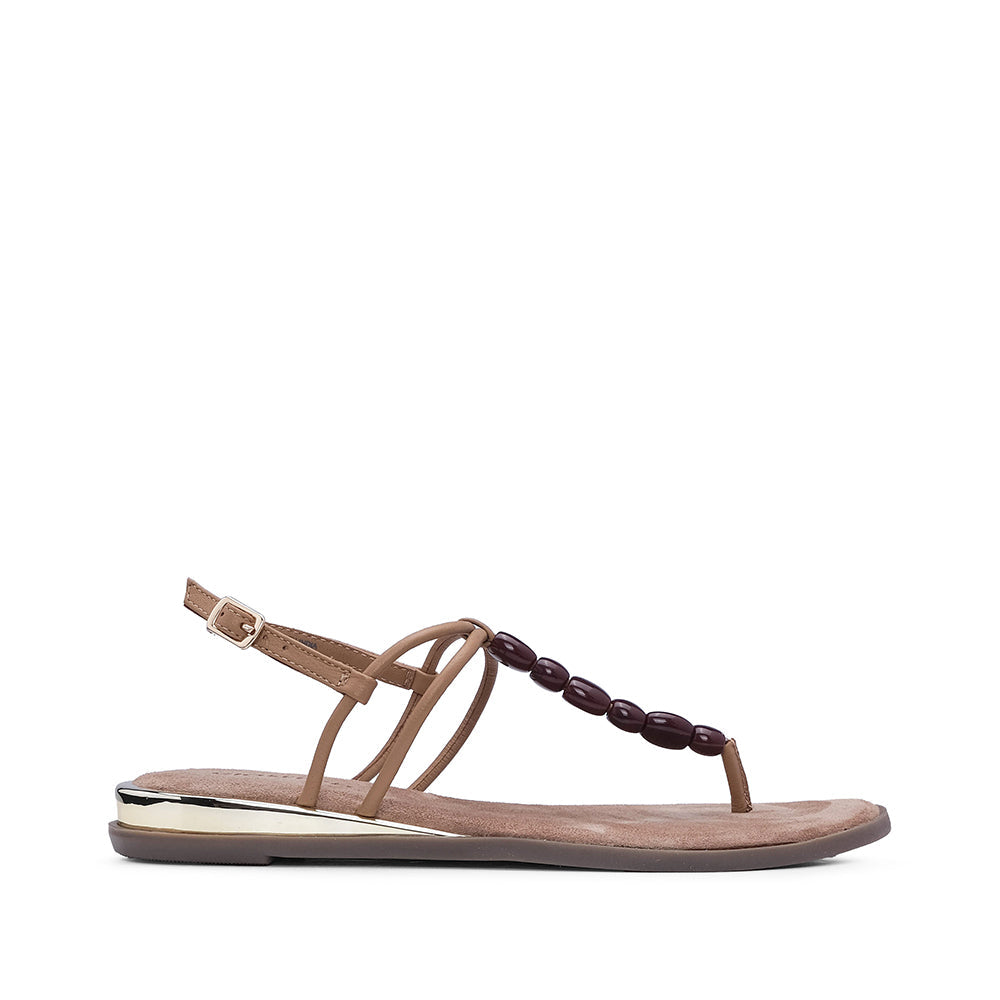 Sandalia de tacón plano para mujer color camello