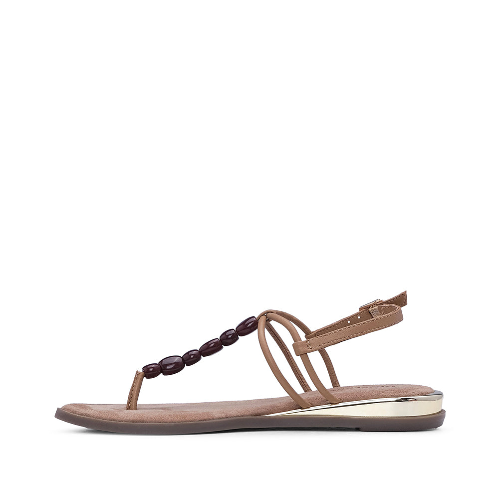 Sandalia de tacón plano para mujer color camello