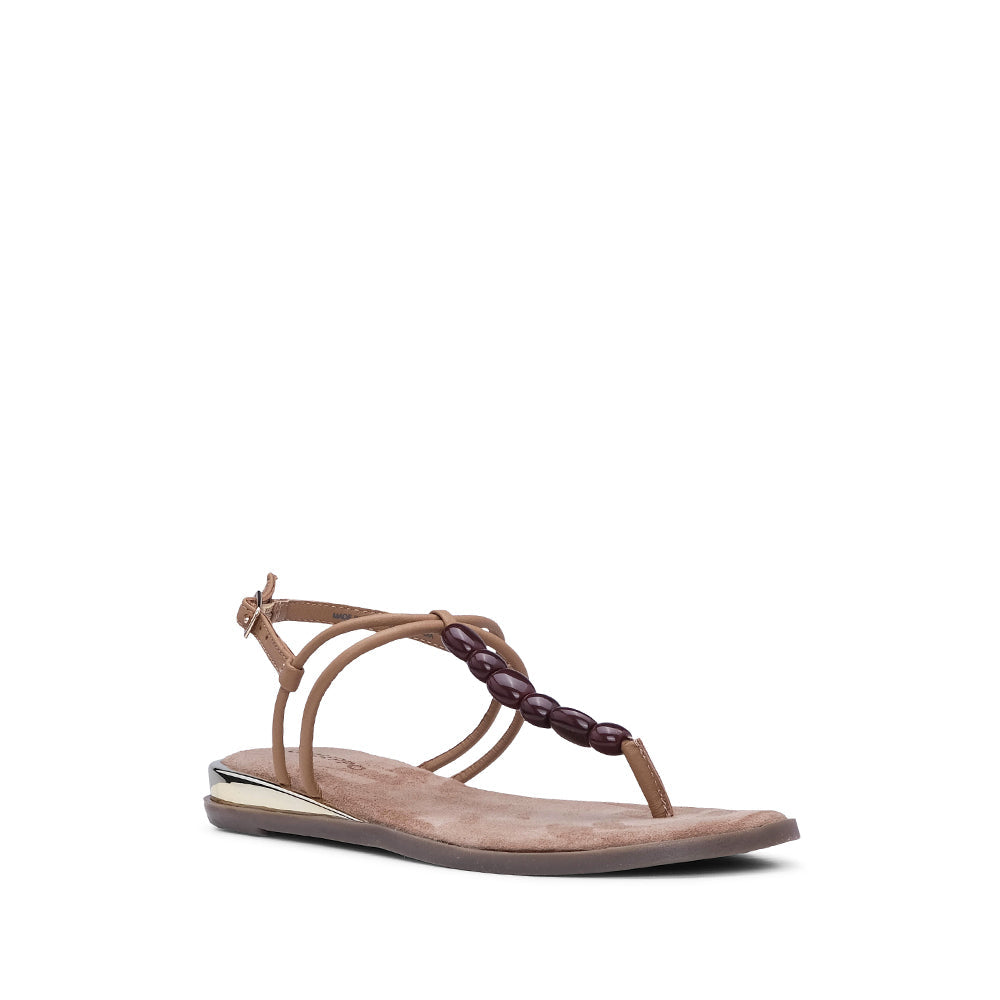 Sandalia de tacón plano para mujer color camello