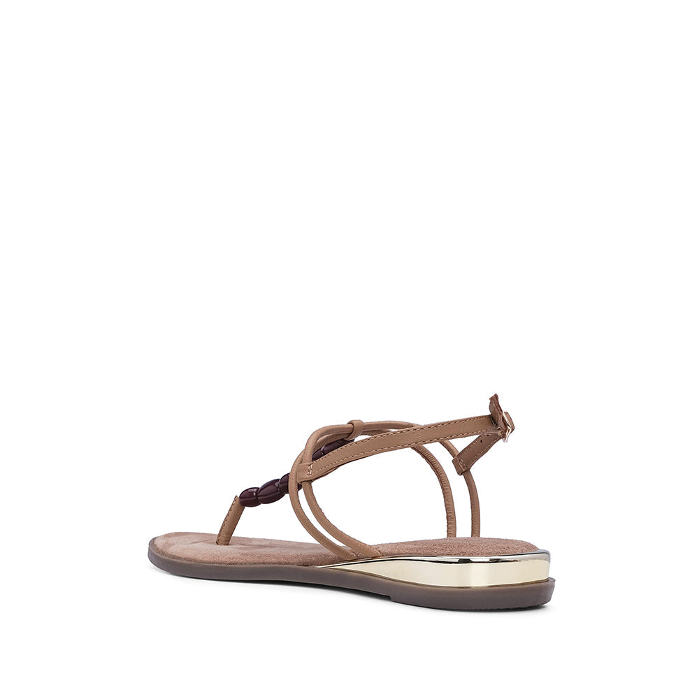Sandalia de tacón plano para mujer color camello