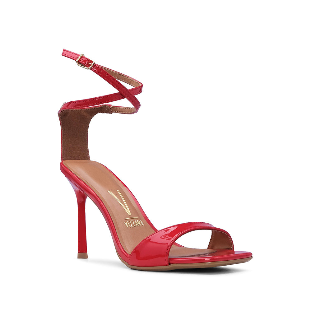 Sandalia de tacón alto de charol rojo para mujer