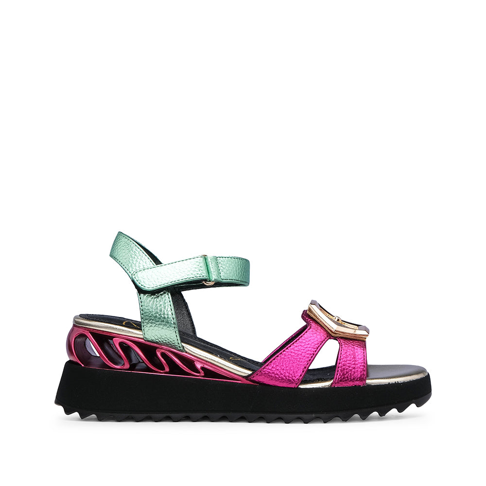 Sandalia Cuña Mujer Metalizado Multicolor