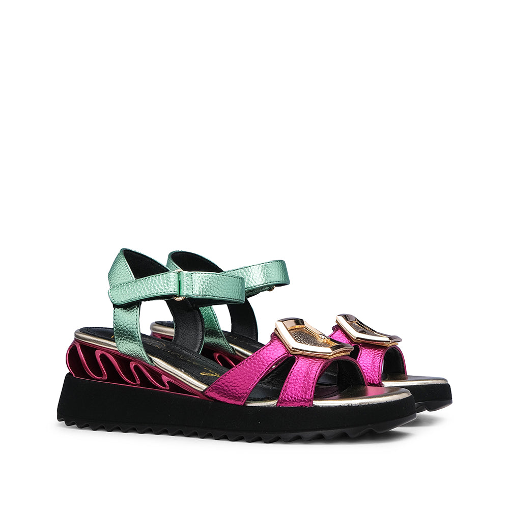 Sandalia Cuña Mujer Metalizado Multicolor