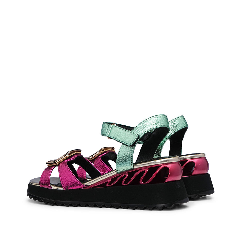 Sandalia Cuña Mujer Metalizado Multicolor