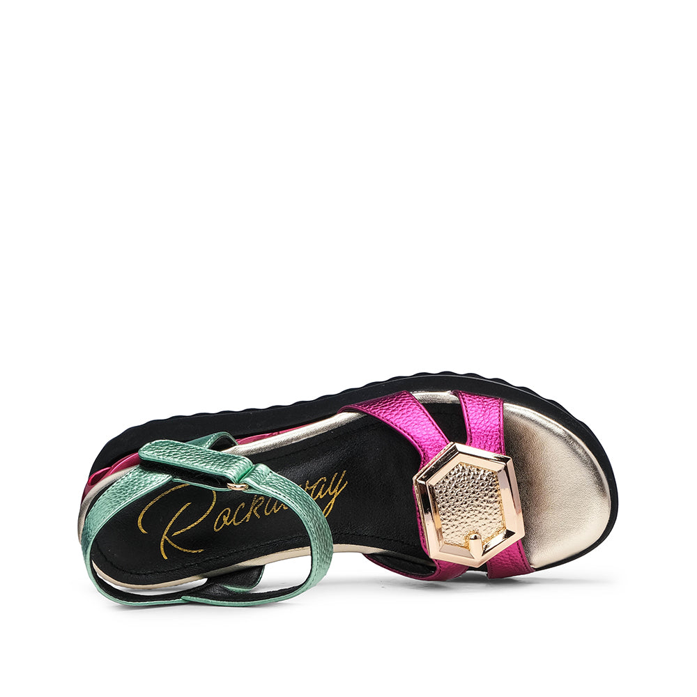 Sandalia Cuña Mujer Metalizado Multicolor