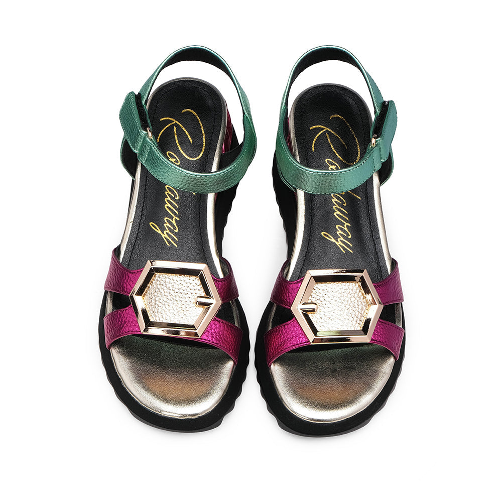 Sandalia Cuña Mujer Metalizado Multicolor