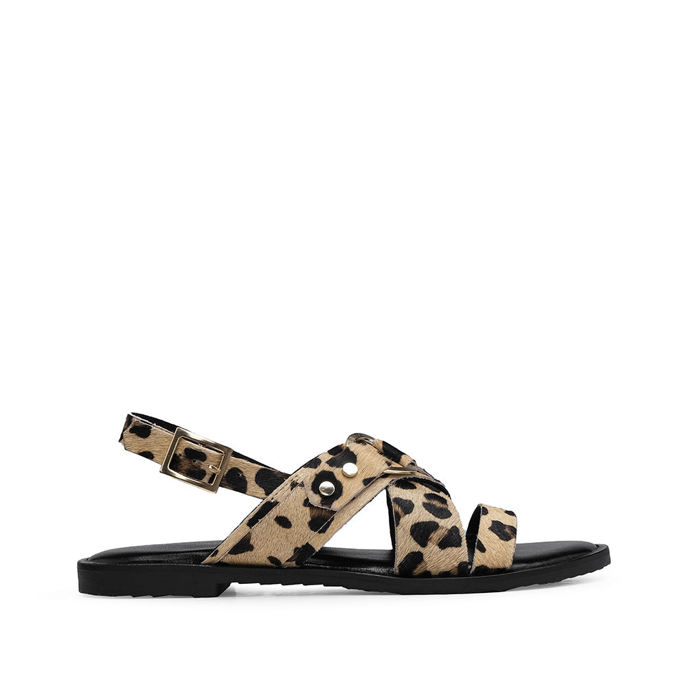 Sandalia Tacón Bajo Mujer Leopardo