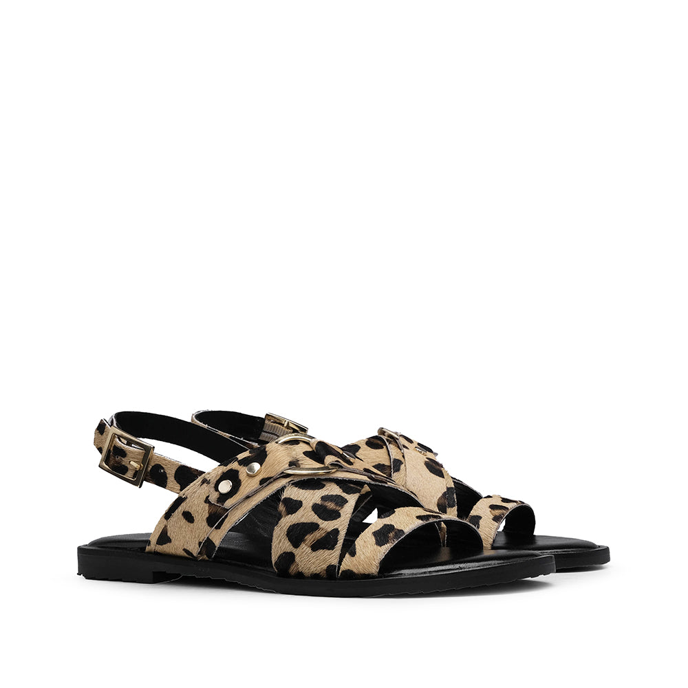 Sandalia Tacón Bajo Mujer Leopardo