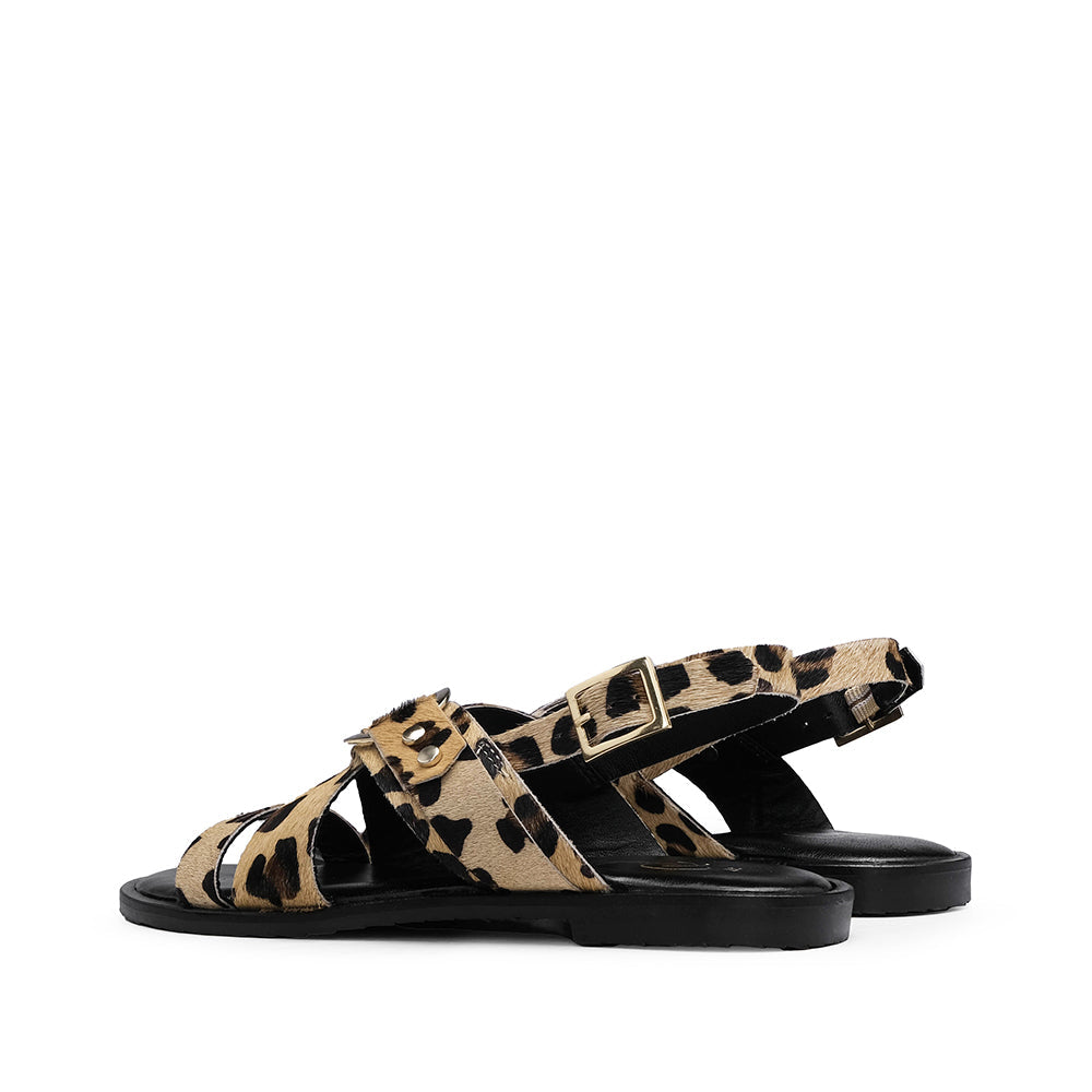 Sandalia Tacón Bajo Mujer Leopardo
