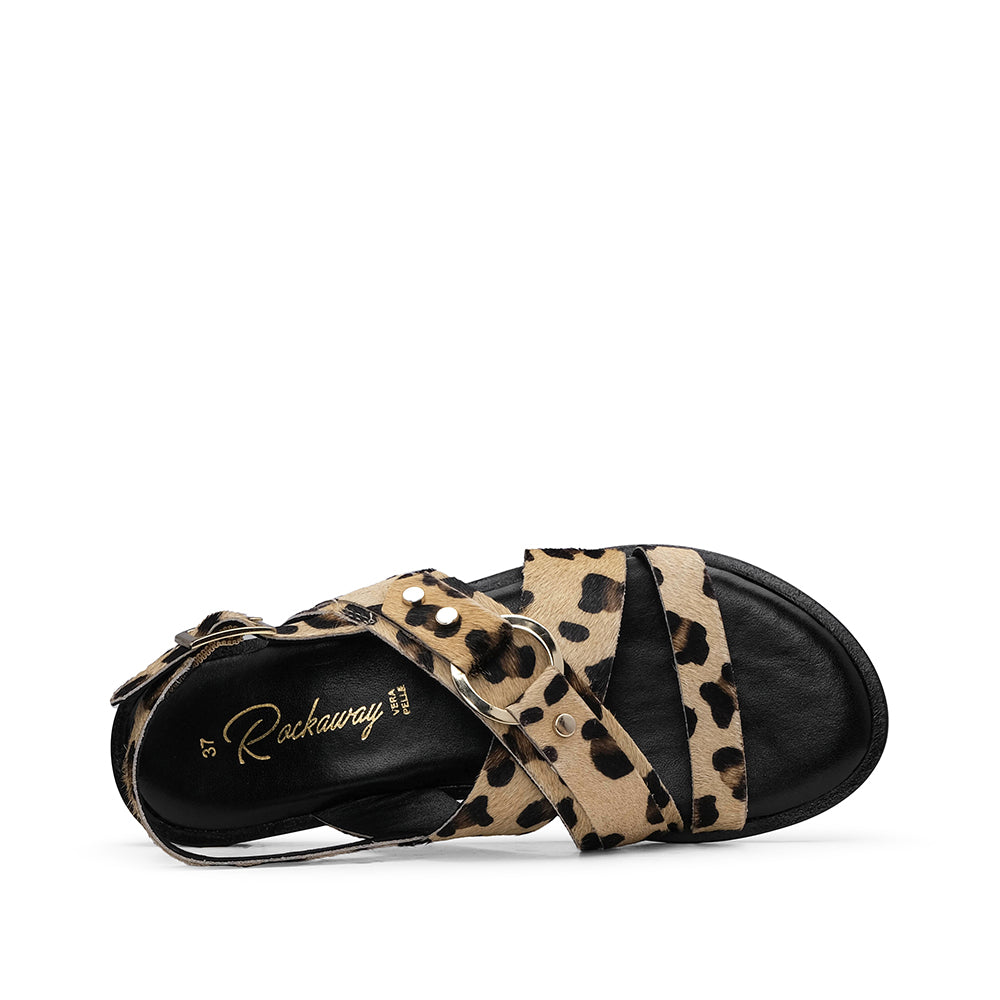 Sandalia Tacón Bajo Mujer Leopardo