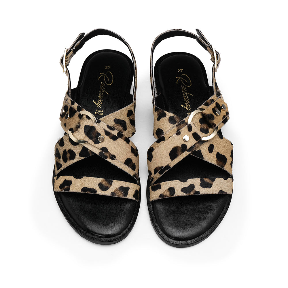 Sandalia Tacón Bajo Mujer Leopardo