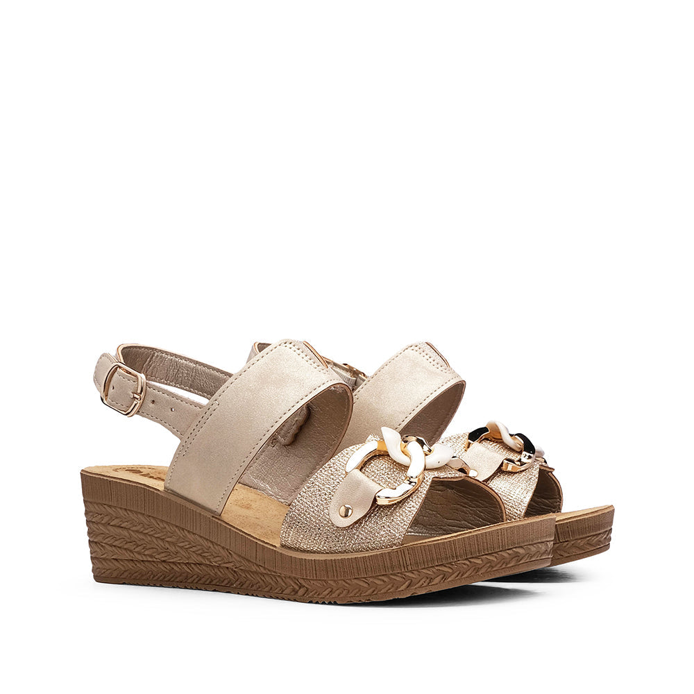 Sandalia de cuña para mujer beige