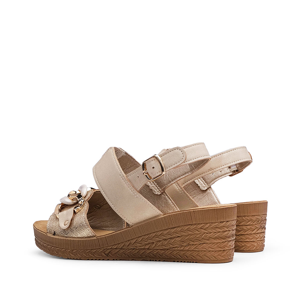Sandalia de cuña para mujer beige