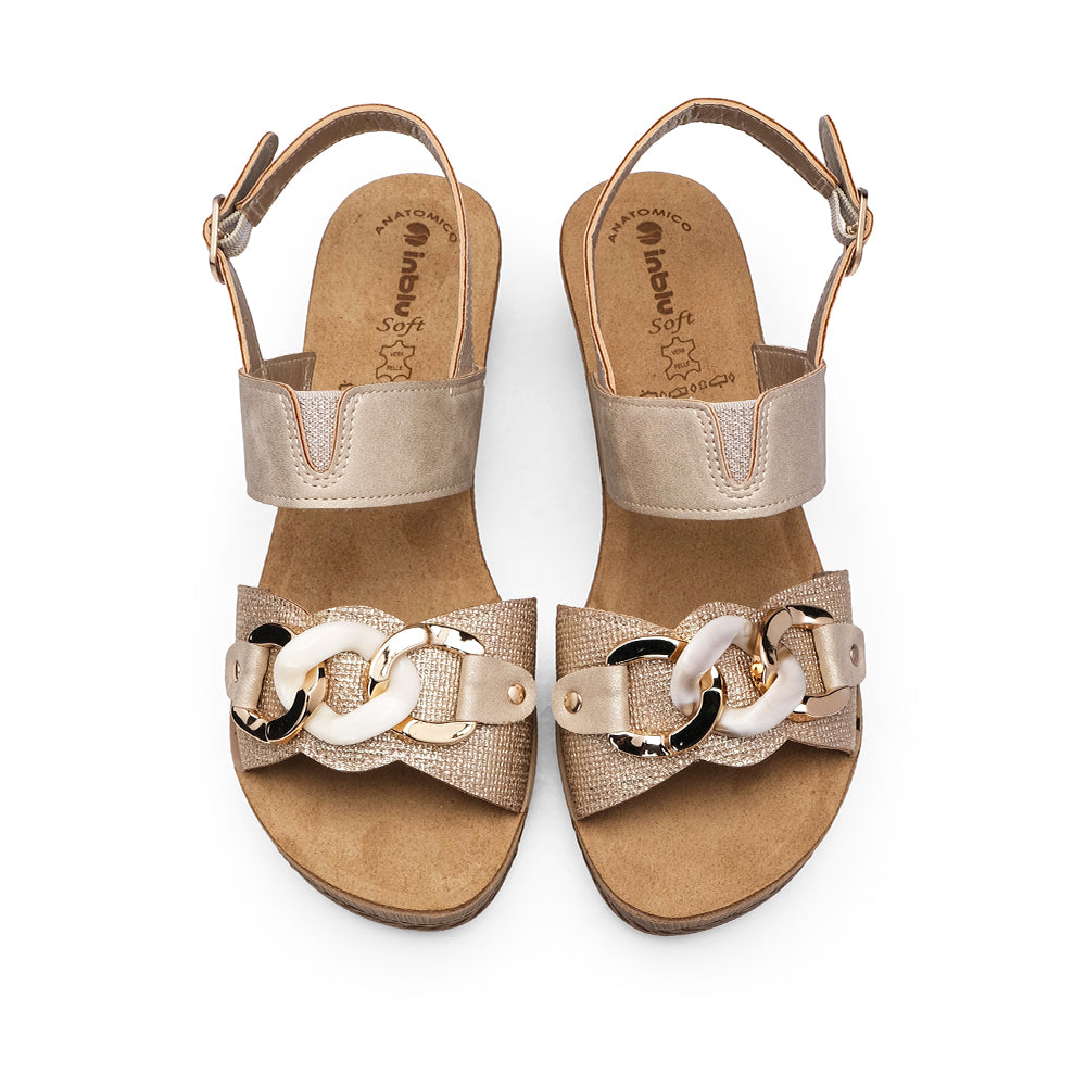 Sandalia de cuña para mujer beige