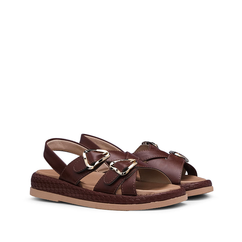 Sandalias Tacón Bajo Mujer Marrón