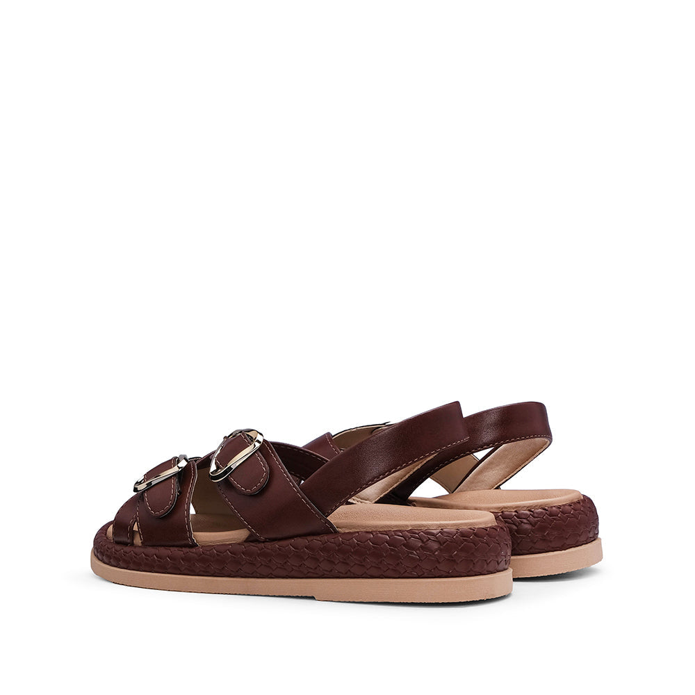 Sandalias Tacón Bajo Mujer Marrón