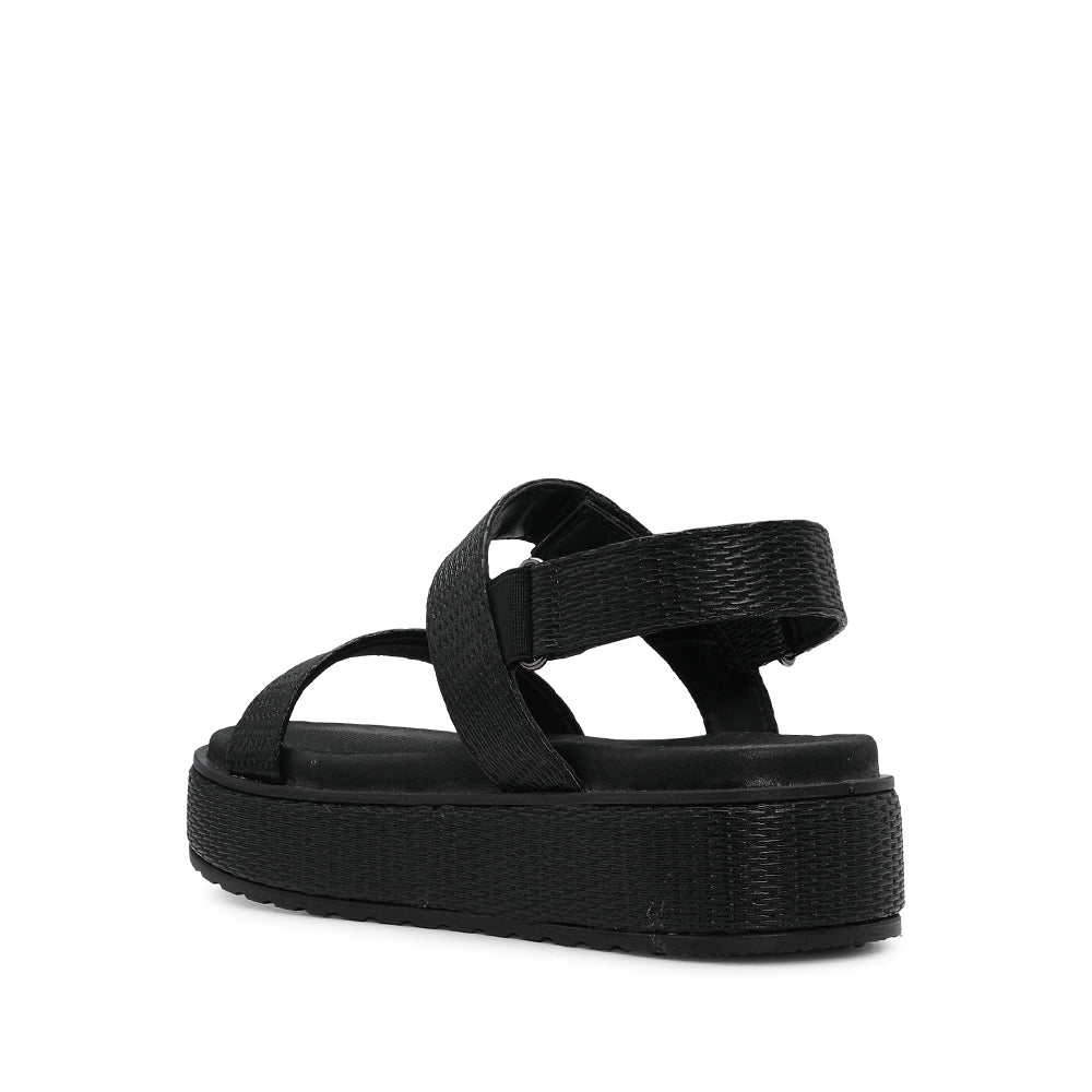 Sandalia de plataforma para mujer grabada en negro