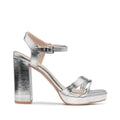 Sandalia de tacón alto para mujer color plata metalizada