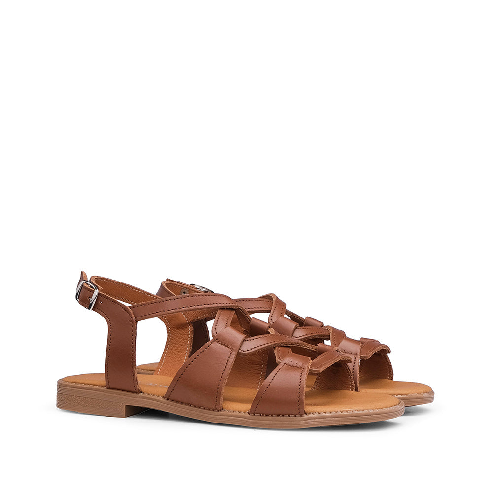 Sandalias de Tacón Bajo Mujer Piel Camel