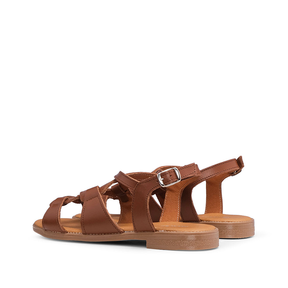 Sandalias de Tacón Bajo Mujer Piel Camel