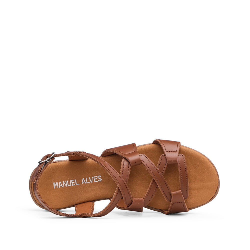 Sandalias de Tacón Bajo Mujer Piel Camel
