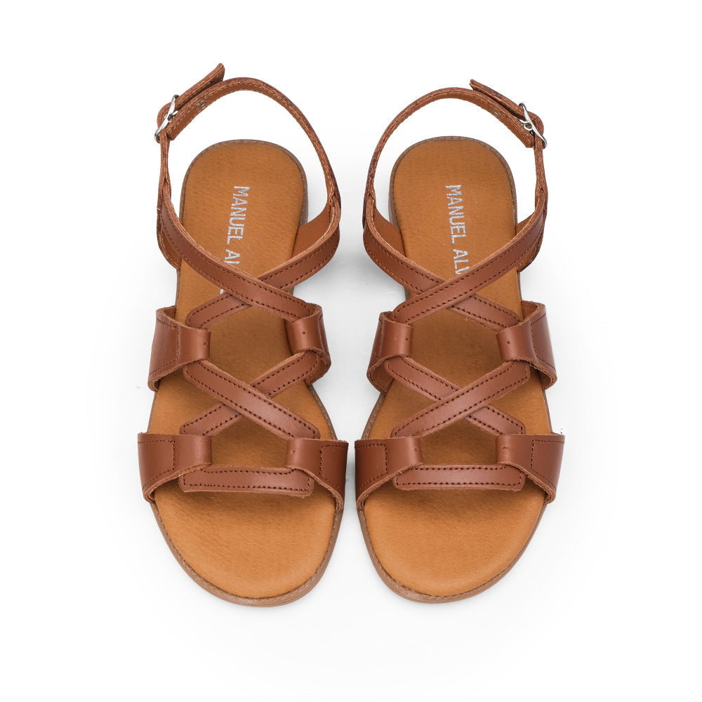 Sandalias de Tacón Bajo Mujer Piel Camel