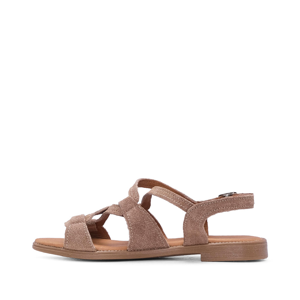 Sandalia de tacón plano de ante color topo para mujer
