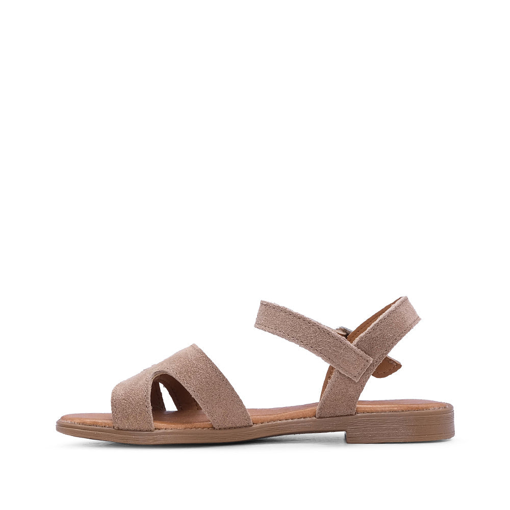 Sandalia de tacón plano de ante color topo para mujer