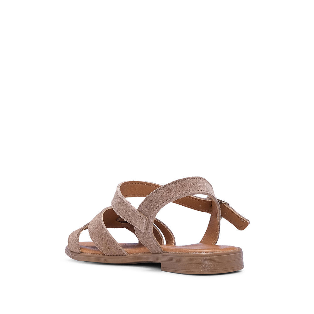Sandalia de tacón plano de ante color topo para mujer
