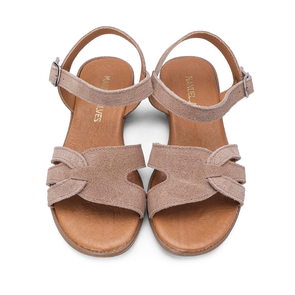 Sandalia de tacón plano de ante color topo para mujer