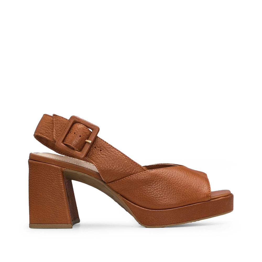 Sandalia Tacón Alto Mujer Piel Camel