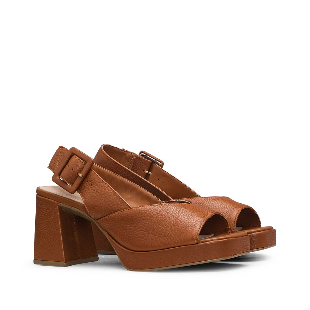 Sandalia Tacón Alto Mujer Piel Camel