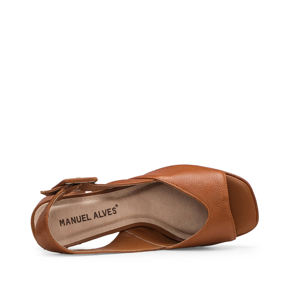 Sandalia Tacón Alto Mujer Piel Camel